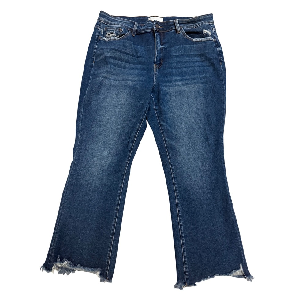 Vervet Blue Flare Crop Jeans Womens 18 Blue Excellent Frayed Hem Distressed